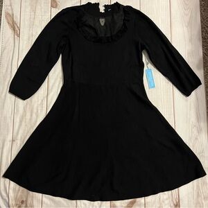 NWT Draper James RSVP Ruffle Scalloped Neck Sweater Dress XL Black Swiss Dot